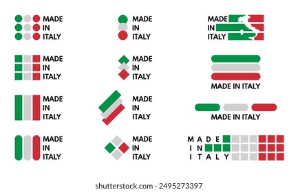 hecho en italia, colección de las marcas de negocios, iconos del logotipo del Vector sobre fondo blanco