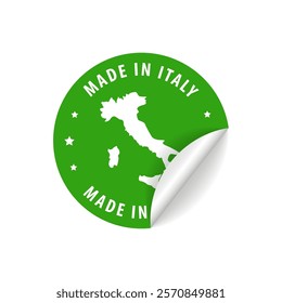 Made in Italy - Country Map Sticker. Best Quality. Original Product. Vector illustration.