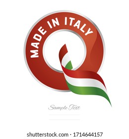 Made in Italy flag ribbon Quality Q sign logo red color label button banner
