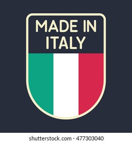 Made in Italy. Flat vector icon, badge, logo, symbol, mark design illustration on dark background. For business theme.