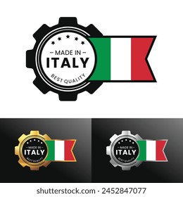 Made in Italy with gear and flag design For banner stamp sticker icon logo symbol label badge vector