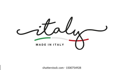 Made in Italy handwritten calligraphic lettering logo sticker green white red flag ribbon banner line design - Shutterstock ID 1500754928