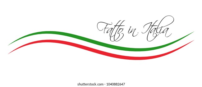 Hecho en Italia, en lengua italiana - Fatto en Italia, símbolo coloreado con tricolor italiano aislado en fondo blanco