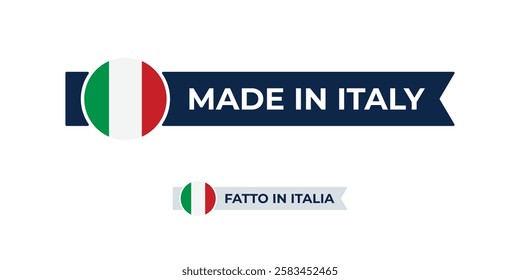 Made in Italy label with Italian flag colors. High-quality certification badge for Italian products, branding, and manufacturing authenticity