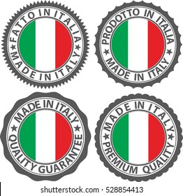Made in Italy label set with Italian flag, vector illustration