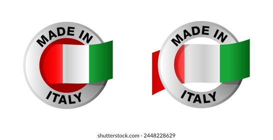 Made in Italy label - warranty and quality production sticker with national Italian flag. Circle vector badge