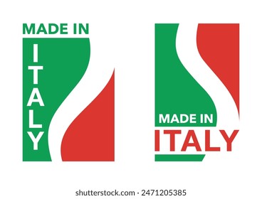 Made in Italy label - warranty and quality production sticker with national Italian flag - black red yellow. Vertical rectangle vector badge