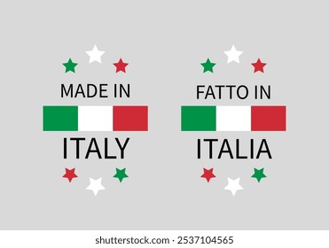 Made in Italy labels in English and in Italian languages. Quality mark vector icon. Perfect for logo design, tags, badges, sticker, emblem, product package, etc