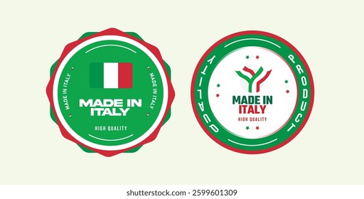 Made in Italy labels with Italian Flag. Symbol of Quality. Perfect for ribbon, label, logo design, tags, badges, emblem, stickers, product package, etc. Vector Illustration.