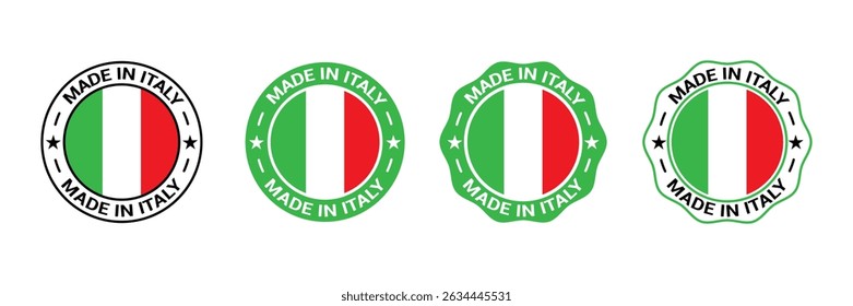 made in Italy labels. made in Italy logo. The sign premium quality. Framed with the flag of the country vector illustration.