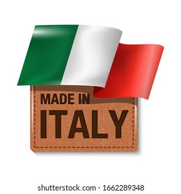 "Made in Italy" leather label with country flag
