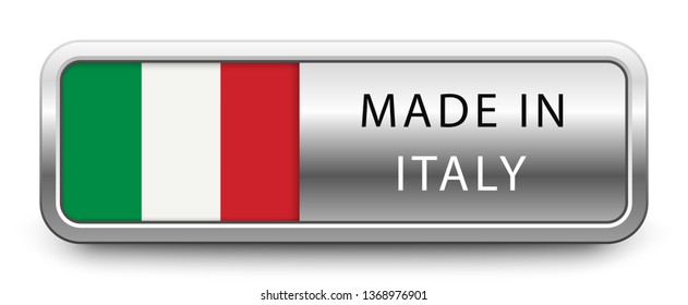 MADE IN ITALY metallic badge with national flag isolated on white background