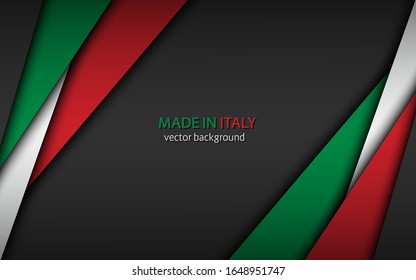 Made in Italy, modern vector background with Italian colors and free grey space for your text, overlayed sheets of paper in the look of the Italian flag, abstract widescreen background