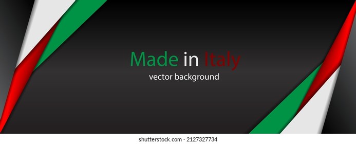 Hergestellt in Italien, moderner Vektorhintergrund mit italienischen Farben und grauem Platz für Ihren Text, überlagerte Blatt Papier