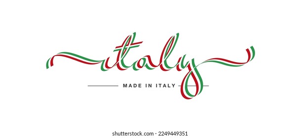 Made in Italy new modern handwritten ribbon shaped calligraphy typography lettering isolated on white background logo