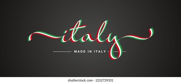 Made in Italy new modern handwritten ribbon shaped calligraphy typography lettering on black background logo