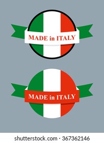Made in Italy product logo. Map of Italy and Ribbon with colors of Italian flag. Label template for production.