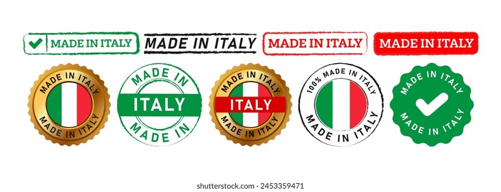 hecho en italia rectángulo círculo sello sello sello signo de insignia para el logotipo país producto manufacturado