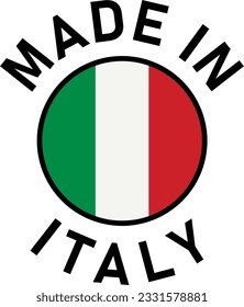 Made in Italy Round Badge Product Tag Symbol with Flag in Circle and Text around it. Vector Image.