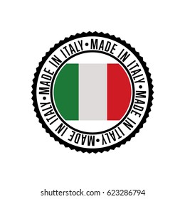 Made in Italy round rubber stamp for products vector illustration isolated on white background. Exporting stamp with italian flag, certificate element