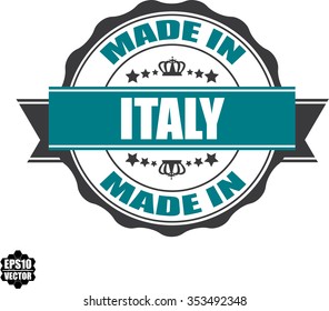 Made In Italy Rubber Stamp with Star And Ribbon. (Sticker, Tag, Icon, Symbol).vector illustration