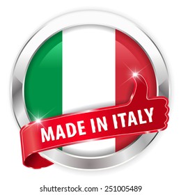 made in italy silver badge thumbs up button on white background - vector eps10