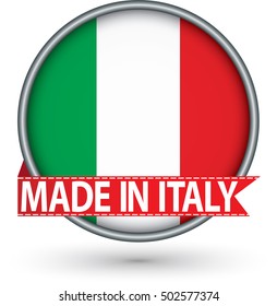 Made in Italy silver label with flag, vector illustration