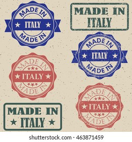 Made in Italy stamp set vector illustration.