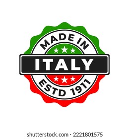 Made In Italy Stamp Vector or Made In Italy Label Vector on White Background. Vector Label Made in Italy. Grunge Vintage Old Looking Seal. Best designs for vector labels made in Italy stamp.