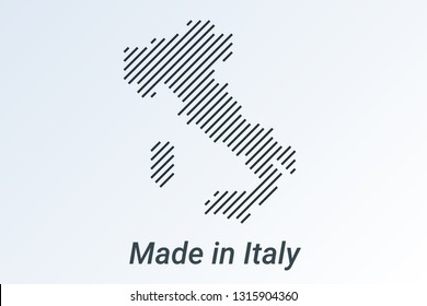 Made in Italy, striped map in a black strip on a silver background. vector illustration