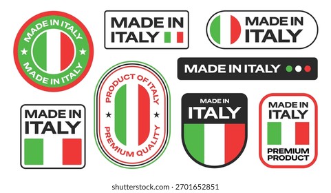 Hergestellt in Italien Text Aufkleber, Embleme, Abzeichen und Logos Sammlung für Produkt.