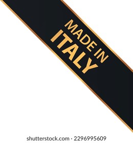 MADE IN ITALY - vector illustration of black corner ribbon banner with gold colored frame