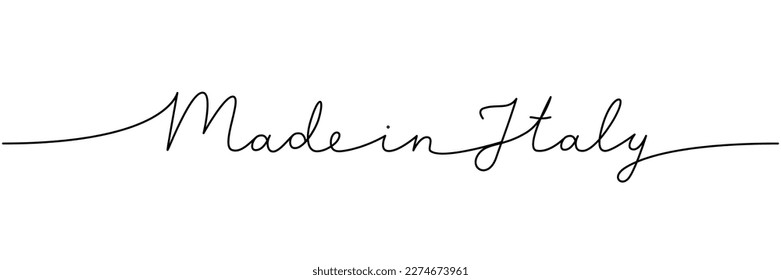 Made in Italy - word with continuous one line. Minimalist drawing of phrase illustration. Italy country - continuous one line illustration.