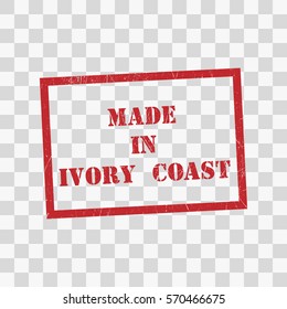 made in Ivory Coast text rubber seal stamp watermark. Caption inside rounded rectangular banner with grunge design and dirty texture. Slanted vector ink sticker on transparent background