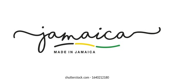 Made in Jamaica handwritten calligraphic lettering logo sticker flag ribbon banner svg