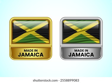 Made in Jamaica label icon in gold and silver color. Flag icon set for business