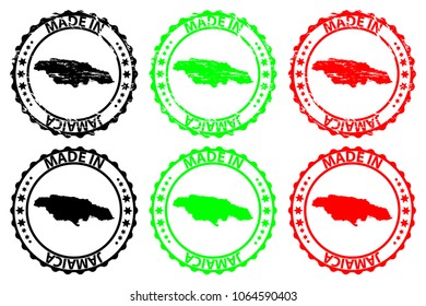 Made in Jamaica - rubber stamp - vector, Jamaica map pattern - black, green and red