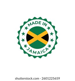 made in jamaica vector label badge design illustration with national flag colors and stars