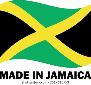 Made in Jamaica with waving flag . Jamaica product label icon . Vector illustration