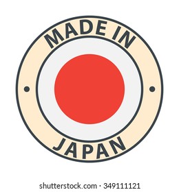 Made in Japan badge with flag on white background, minimalism style