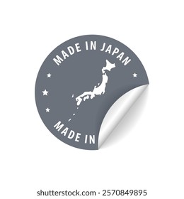 Made in Japan - Country Map Sticker. Best Quality. Original Product. Vector illustration.