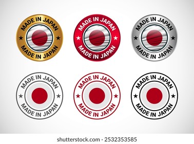 Made in Japan label icon with flag. Icon set for business, badge, seal, sticker, logo, and symbol