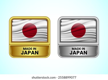 Made in Japan label icon in gold and silver color. Flag icon set for business