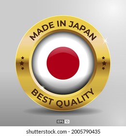 Made in Japan Label, Logo, Stamp Best Quality Round Flag of Nation with 3D Elegant Gold Glossy Effect