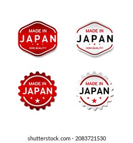 Made in Japan Label Sticker. For commercial product emblem. With star symbol and national flag of Japan. On red and white color. Premium and luxury vector illustration design