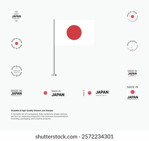 Made in Japan Stamps, Flag, Tags, labels, Seals, Icons. Creative Designs for Branding and Packaging