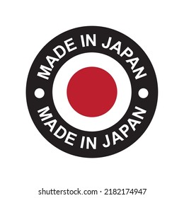 Fabricado en japón vectorial de etiqueta redonda. hecho en el sello vectorial japonés. insignia con bandera de Japón