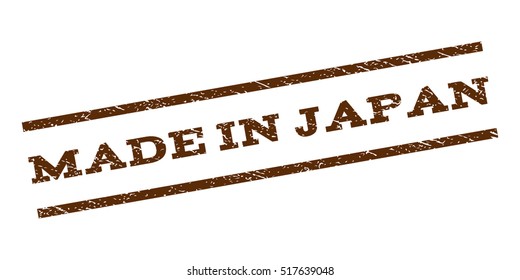 Made In Japan watermark stamp. Text tag between parallel lines with grunge design style. Rubber seal stamp with dirty texture. Vector brown color ink imprint on a white background.