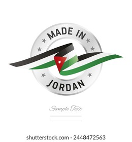 Made in Jordan. Jordan flag ribbon with circle silver ring seal stamp icon. Jordan sign label vector isolated on white background