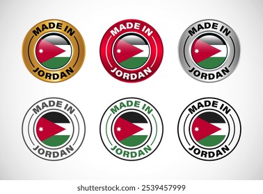 Made in Jordan label icon with flag. Icon set for business, badge, seal, sticker, logo, and symbol